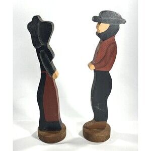 Vintage 12" Tall Wooden Amish Couple Husband Handmade and Painted